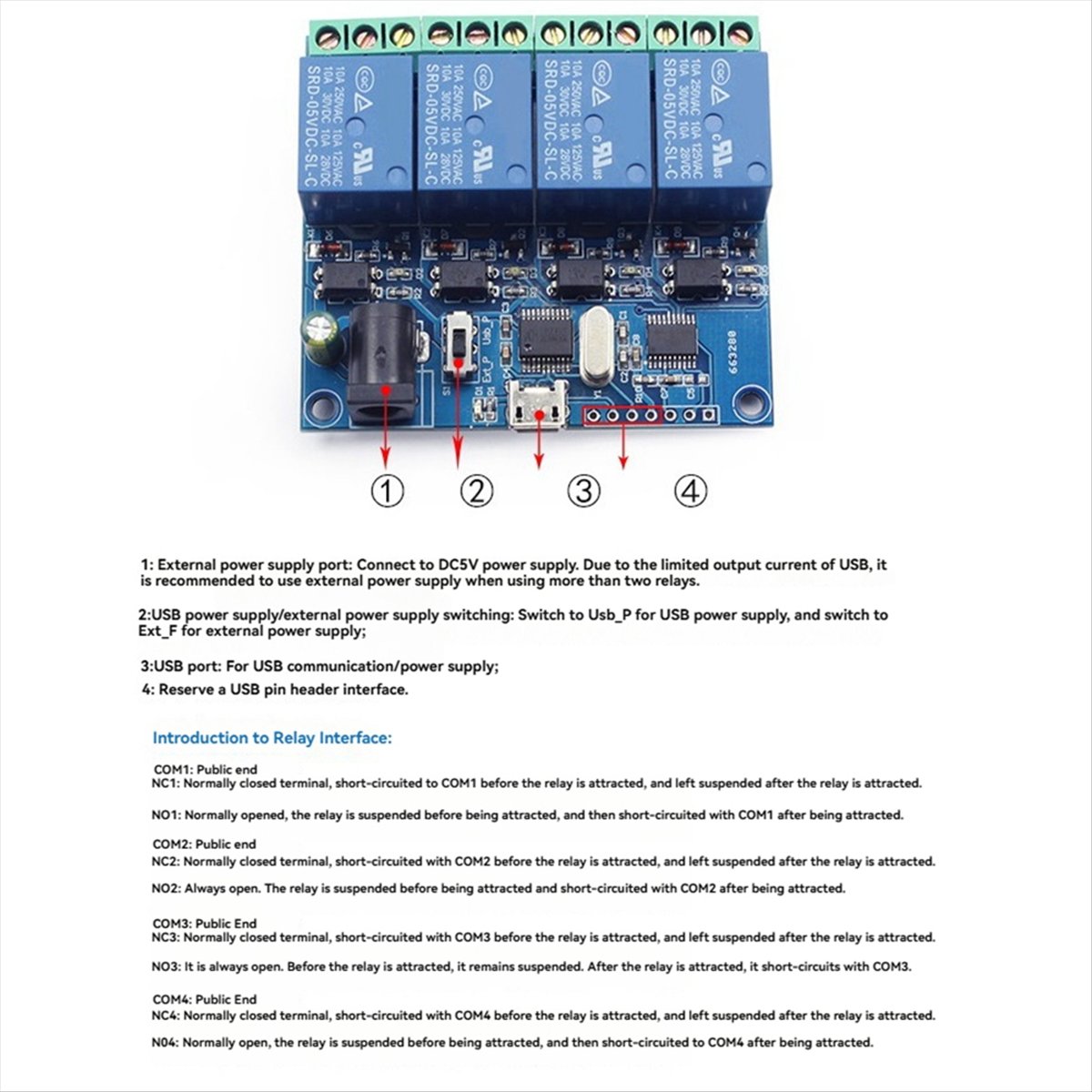 Relay Module 4 Channel - AT42 4-канальный USB-модуль реле LCUS-4, интеллектуальное