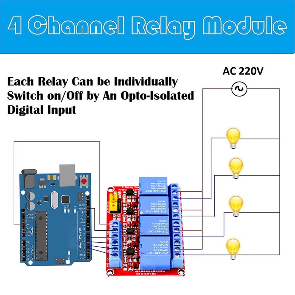 Модуль реле A49T на 4 канала,  – обзор и цена Relay Module 4 Channel