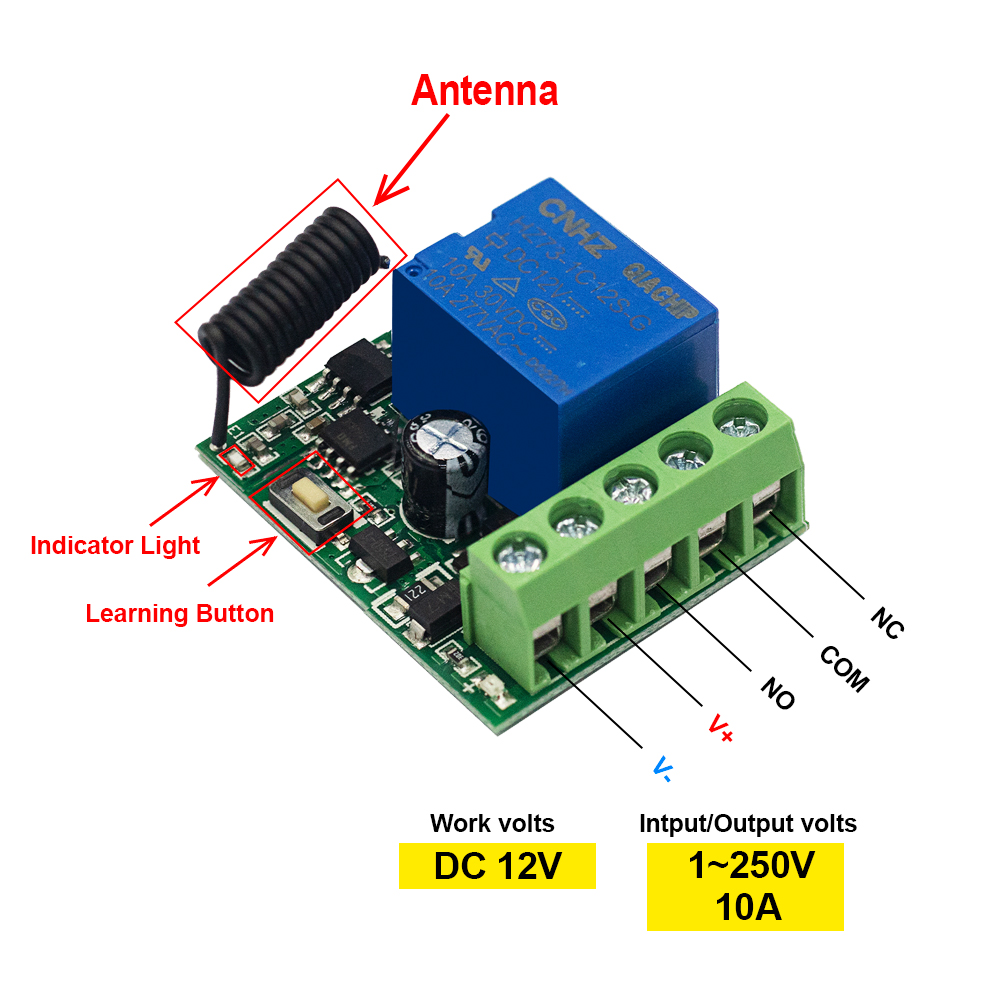 QIACHIP 433 МГц DC 12 В беспро – обзор и цена Relay Module 4 Channel
